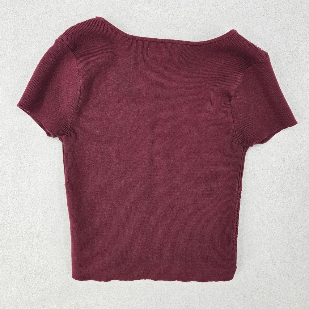 Aeropostale MEDIUM Short Sleeve Sweater Women Maroon Coquette Balletcore - Picture 2 of 7